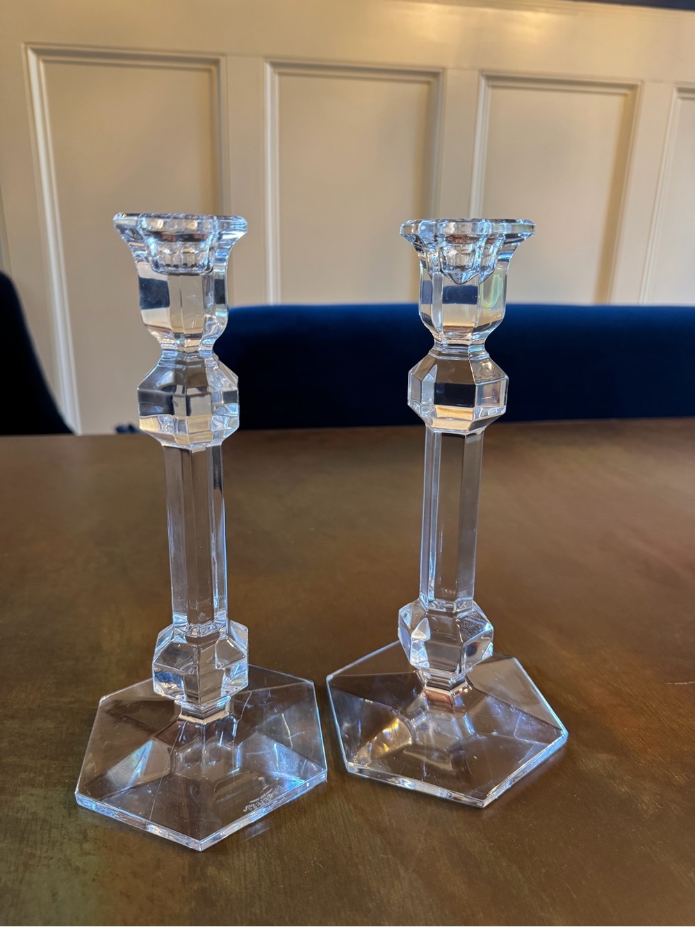 Vintage Val St. Lambert Crystal Candlesticks Pair